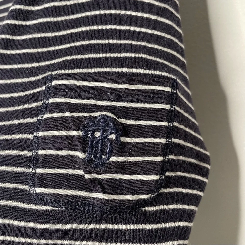 Tory Burch | Navy Blue and White Stripe Tee With Sleeve Pocket